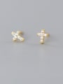 thumb 925 Sterling Silver With  Cubic Zirconia  Simplistic Cross Stud Earrings 0
