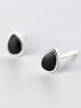 thumb Trendy Black Water Drop Shaped Glue S925 Silver Stud Earrings 0