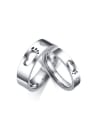 thumb Fashion Footprints Shaped Stainless Steel Rhinestone Couple Ring 0