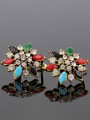 thumb Ethnic style Colorful Resin stones White Crystals Flowery Earrings 1