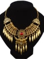 thumb Exaggerated Retro style Water Drop shaped Tassels Stones Necklace 0
