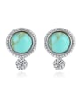 thumb 925 Sterling Silver With Turquoise Vintage Sliver Round Stud Earrings 0