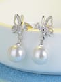 thumb Fashion Imitation Pearl Cubic Zirconias Butterfly Stud Earrings 2