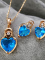 thumb Copper Alloy 18K Gold Plated Fashion Love Heart Two Pieces Zircon Jewelry Set 1