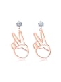 thumb Personalized V Gesture Rose Gold Plated Titanium Drop Earrings 0