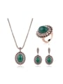 thumb Alloy Antique Gold Plated Vintage style Oval shaped Artificial Stones Three Pieces Jewelry Set 0