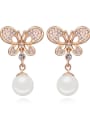 thumb Fashion Champagne Gold Plated Imitation Pearl Butterfly Stud Earrings 4