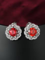 thumb Shimmering Red Round Shaped Zircon Stud Earrings 1
