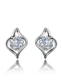 thumb Tiny Cubic Zircon Hollow Leaf 925 Sterling Silver Stud Earrings 0