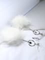 thumb Exaggerated White Fluffy Ball Tiny Star Hollow Round 925 Silver Drop Earrings 3