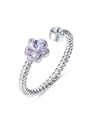 thumb Fashion Purple Zircon Flower 925 Silver Opening Ring 0