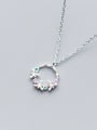 thumb S925 Silver Necklace lady wind temperament diamond studded Necklace sweet circle flower clavicle chain D4212 0
