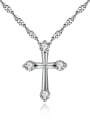 thumb Simple Cross White Zirconias Copper Necklace 0