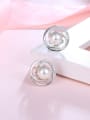 thumb Women Creative Glass Stone Artificial Pearl Stud Earrings 2