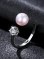 thumb Sterling silver zircon natural freshwater pearl free size ring 4