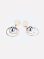 thumb New stainless steel vacuum plated gold double ring hollow bead earrings 0