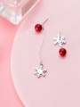 thumb Christmas jewelry: Sterling Silver Snowflake synthetic pearl asymmetrical eardrop 0