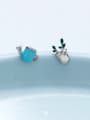 thumb Personality Blue Potted Plant Shaped Asymmetric Crystal Stud Earrings 0