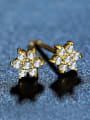thumb Tiny Gold Plated Flowery Zircon Stud Earrings 0