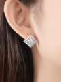 thumb Copper With Platinum Plated Delicate Hollow Square Stud Earrings 1