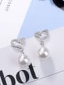 thumb Fashion Imitation Pearl Shiny Zirconias Heart Stud Earrings 2