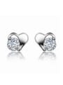 thumb Tiny Heart Shiny Cubic Crystal-accented 925 Sterling Silver Stud Earrings 0