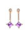 thumb Long Drop Earrings with Sparking Amethyst Stones 0