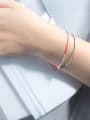 thumb Sterling Silver minimalist style long tube red thread Bracelet 2