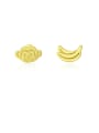 thumb 925 Sterling Silver With Gold Plated Simplistic Monkey Banana Asymmetry  Stud Earrings 0