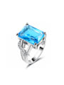 thumb Fresh Blue Square Shaped Glass Bead Women Ring 0