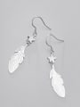 thumb 925 Sterling Silver With Platinum Plated Simplistic Feather Hook Earrings 2