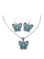 thumb Alloy Platinum Plated Stone Butterfly Two Pieces Jewelry Set 0