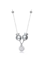 thumb Fashion Double Fish Cubic Zirconias-covered Bead 925 Silver Necklace 0