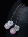 thumb Fashion Natural Shell Flower Pink Crystal Bead 925 Silver Line Earrings 1