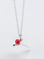 thumb Fresh Leaf Shaped Red Artificial Pearl S925 Silver Necklace 0