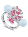 thumb Exaggerated Two Imitation Pearls White Crystals-embellished Flowers Ring 1