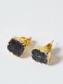 thumb Tiny Square Natural Crystal Gold Plated Stud Earrings 2