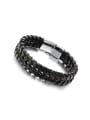 thumb Simple Black Artificial Leather Men Bracelet 0