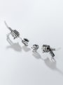 thumb 925 Sterling Silver With Antique Silver Plated Vintage Skull Stud Earrings 2