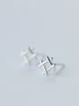 thumb S925 Silver Well Character Small Square Fashionable Stud cuff earring 0