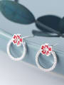 thumb 925 Sterling Silver With Silver Plated Simplistic Red Plum Blossom Stud Earrings 2