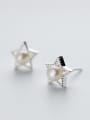 thumb Trendy Star Shaped Artificial Pearl Silver Stud Earrings 2