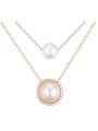 thumb Simple Double Layer White Imitation Pearls Double Color Plated Necklace 0