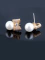 thumb Sterling Silver Bow  Zircon Pearls Shells Upscale Fashion stud Earring 1