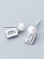 thumb Simple cubic zircons of pure silver and imitation pearl earrings 1