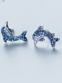 thumb Pure silver Rhinestone gradually change the Blue Dolphin Earrings 2