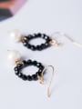 thumb Fashion Tiny Black Stones Artificial Pearl 925 Silver Earrings 1