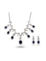 thumb Noble Blue Water Drop Shaped Zircon Two Pieces Jewelry Set 0