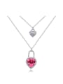 thumb Simple Heart austrian Crystals Double Layer Alloy Necklace 0