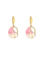 thumb Creative Pink Petal Shaped Zircon Drop Earrings 0